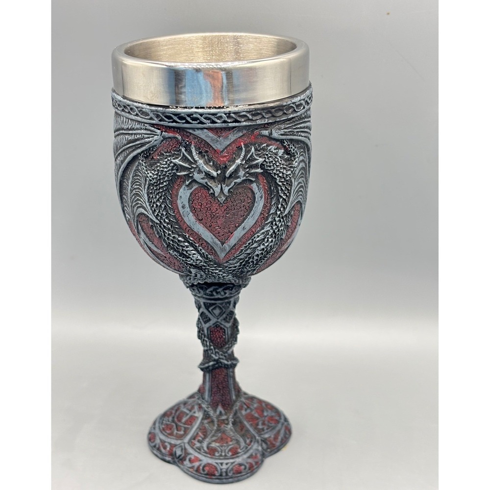 Pacific‎ Giftware Dragon Heart Goblet Red Silver Gothic Stainless Steel Liner